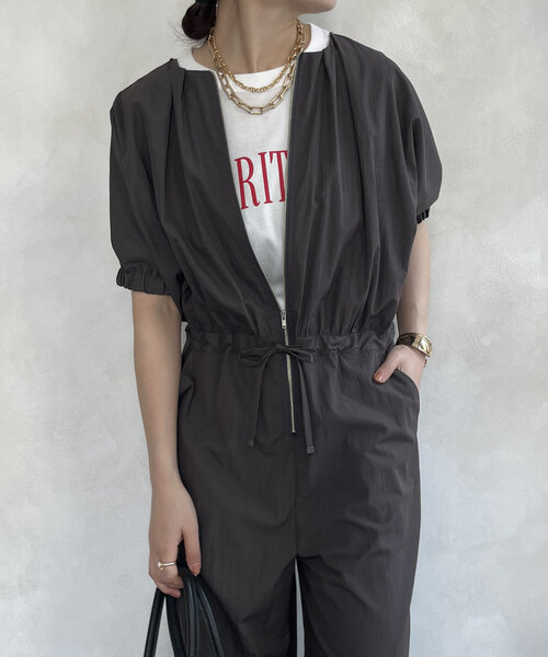 DouDou（ドゥドゥ）の「【WEB限定】袖ギャザーオールインワン（つなぎ