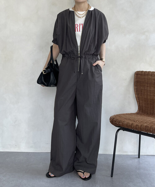 DouDou（ドゥドゥ）の「【WEB限定】袖ギャザーオールインワン（つなぎ