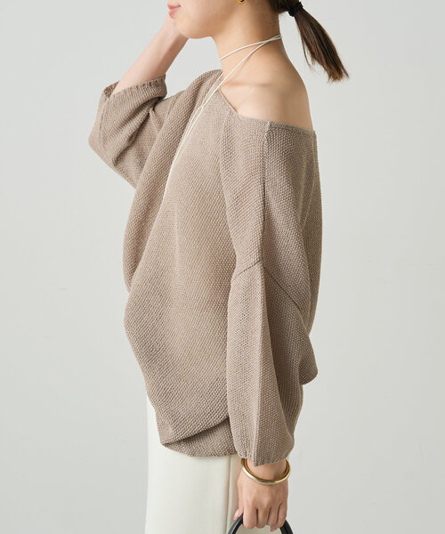 Loungedress - FURカシミヤ2WAYニット モカ knit-09001 透かし編み 2wayニット カーディガン モカベージュ