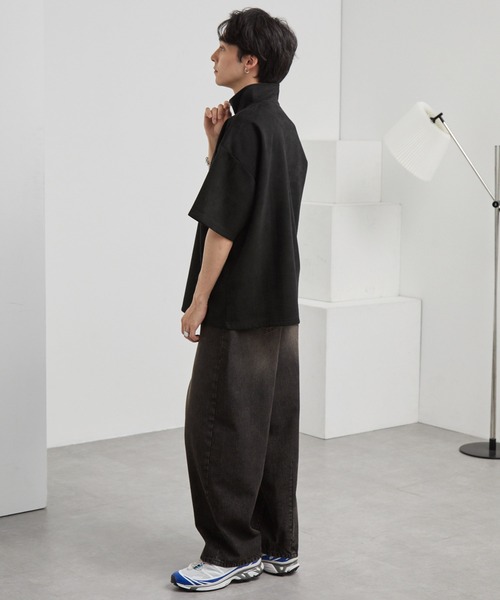 KANGOL（カンゴール）の「KANGOL/カンゴール 別注 ロゴ ワンポイント刺繍ブラッシュドハーフジップ半袖Tシャツ（Tシャツ/カットソー・メンズ・ダークグレー/ブラック/ライトグレー/オフホワイト/ネイビー・M/L/S）」の12枚目の写真