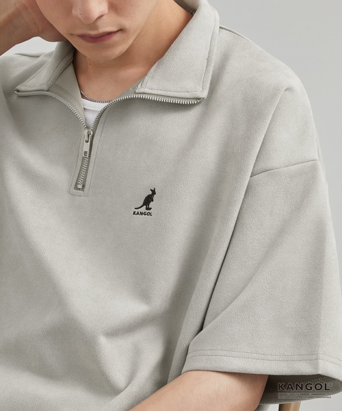 KANGOL（カンゴール）の「KANGOL/カンゴール 別注 ロゴ ワンポイント刺繍ブラッシュドハーフジップ半袖Tシャツ（Tシャツ/カットソー・メンズ・ダークグレー/ブラック/ライトグレー/オフホワイト/ネイビー・M/L/S）」の10枚目の写真