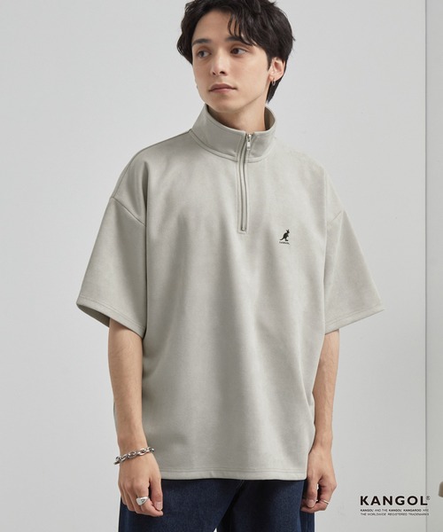 KANGOL（カンゴール）の「KANGOL/カンゴール 別注 ロゴ ワンポイント刺繍ブラッシュドハーフジップ半袖Tシャツ（Tシャツ/カットソー・メンズ・ダークグレー/ブラック/ライトグレー/オフホワイト/ネイビー・M/L/S）」の8枚目の写真