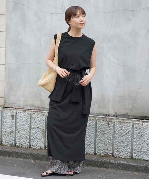 【IENA】イエナ ダークグレー Vネック ノースリーブワンピース 38 美品 セール】リネンワッシャー Vネックノースリーブワンピース