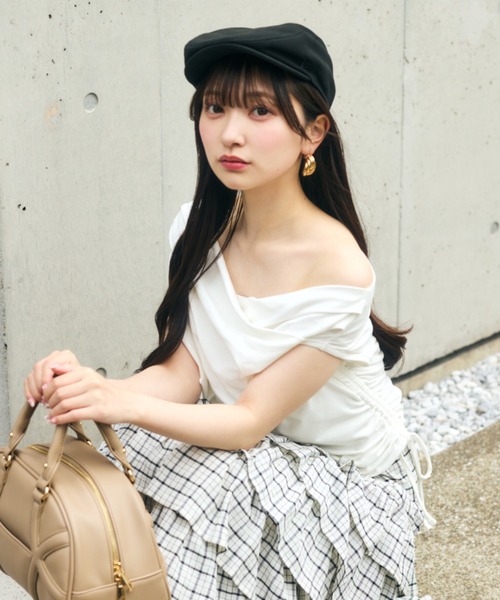 rienda（リエンダ）の「【AKB48 山崎空さん着用】カシュクールサイドドロストトップス 夏服 ノースリーブトップス（Tシャツ/カットソー・レディース・ホワイト/ブラウン/ブラック・FREE）」の2枚目の写真