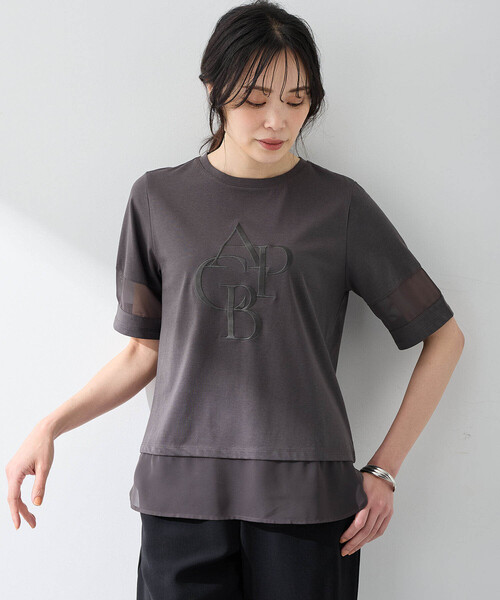A/C DESIGN BY ALPHA CUBIC(エーシーデザインバイアルファキュービック)の「【接触冷感・UVカット】シアー切替えロゴTシャツ(Tシャツ/カットソー・レディース・ブラック/チャコールグレー/オフホワイト・M/L/LL/3L)」の3枚目の写真