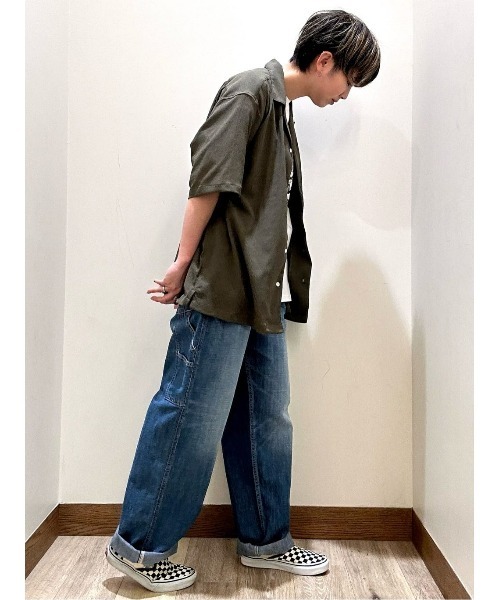 BACK NUMBER（バックナンバー）の「BACK NUMBER(バックナンバー)楊柳オープンカラー半袖シャツ（シャツ/ブラウス・メンズ・オリーブ/ネイビー/ベージュ・L/XL/M）」の13枚目の写真