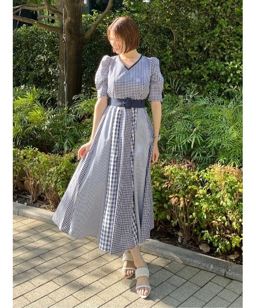AND COUTURE（アンドクチュール）の「ギンガムMIXパネルワンピース 