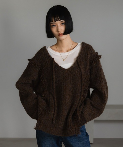 LOWRYS FARM（ローリーズファーム）の「２ＷＡＹフリンジメランジＬＳ　116690（ニット/セーター・レディース・グレー/ピンク/ブルー/アイボリー/チャコールグレー/オレンジ/カーキ/ブラウン・FREE）」の4枚目の写真