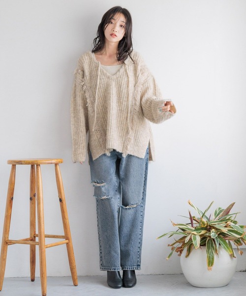 2WAYフリンジメランジLS 116690（ニット/セーター）｜LOWRYS