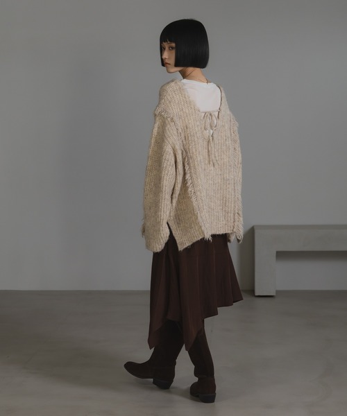 LOWRYS FARM（ローリーズファーム）の「２ＷＡＹフリンジメランジＬＳ　116690（ニット/セーター・レディース・グレー/ピンク/ブルー/アイボリー/チャコールグレー/オレンジ/カーキ/ブラウン・FREE）」の12枚目の写真