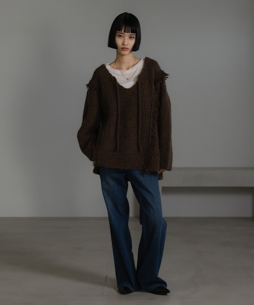 LOWRYS FARM（ローリーズファーム）の「２ＷＡＹフリンジメランジＬＳ　116690（ニット/セーター・レディース・グレー/ピンク/ブルー/アイボリー/チャコールグレー/オレンジ/カーキ/ブラウン・FREE）」の21枚目の写真