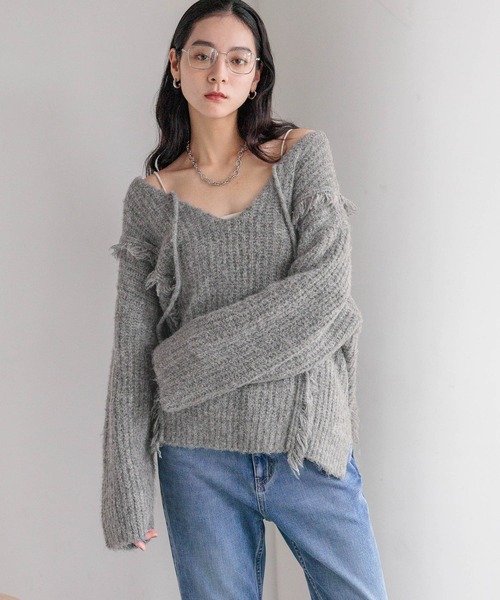 ニット セーター ２ＷＡＹフリンジメランジＬＳ　116690 レディース LOWRYS FARM ニット セーター 2WAYフリンジメランジLS