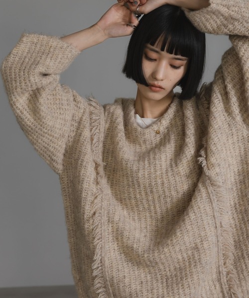 LOWRYS FARM（ローリーズファーム）の「２ＷＡＹフリンジメランジＬＳ　116690（ニット/セーター・レディース・グレー/ピンク/ブルー/アイボリー/チャコールグレー/オレンジ/カーキ/ブラウン・FREE）」の13枚目の写真