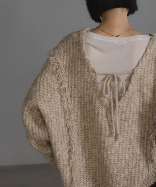 LOWRYS FARM（ローリーズファーム）の「２ＷＡＹフリンジメランジＬＳ　116690（ニット/セーター・レディース・グレー/ピンク/ブルー/アイボリー/チャコールグレー/オレンジ/カーキ/ブラウン・FREE）」の14枚目の写真