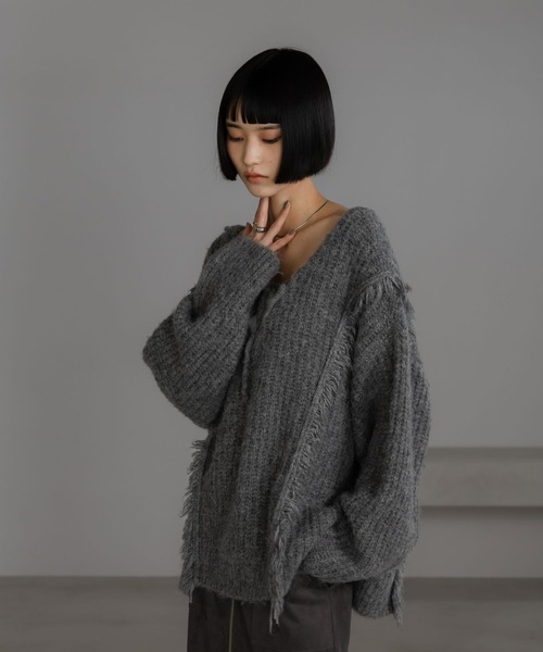 LOWRYS FARM（ローリーズファーム）の「２ＷＡＹフリンジメランジＬＳ　116690（ニット/セーター・レディース・グレー/ピンク/ブルー/アイボリー/チャコールグレー/オレンジ/カーキ/ブラウン・FREE）」の19枚目の写真