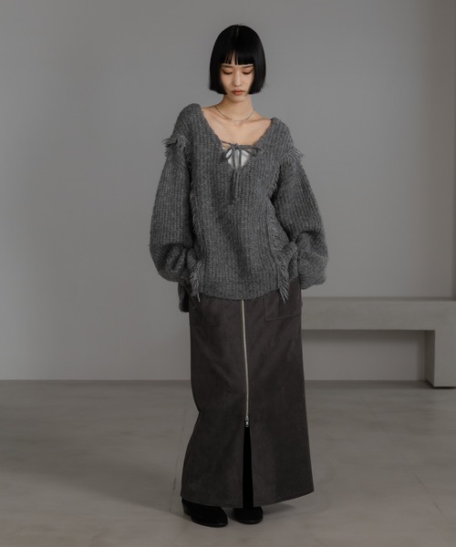 LOWRYS FARM（ローリーズファーム）の「２ＷＡＹフリンジメランジＬＳ　116690（ニット/セーター・レディース・グレー/ピンク/ブルー/アイボリー/チャコールグレー/オレンジ/カーキ/ブラウン・FREE）」の15枚目の写真