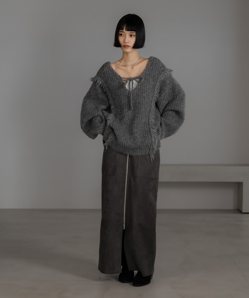 LOWRYS FARM（ローリーズファーム）の「２ＷＡＹフリンジメランジＬＳ　116690（ニット/セーター・レディース・グレー/ピンク/ブルー/アイボリー/チャコールグレー/オレンジ/カーキ/ブラウン・FREE）」の16枚目の写真