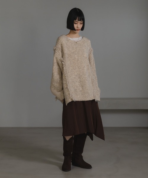 LOWRYS FARM（ローリーズファーム）の「２ＷＡＹフリンジメランジＬＳ　116690（ニット/セーター・レディース・グレー/ピンク/ブルー/アイボリー/チャコールグレー/オレンジ/カーキ/ブラウン・FREE）」の9枚目の写真