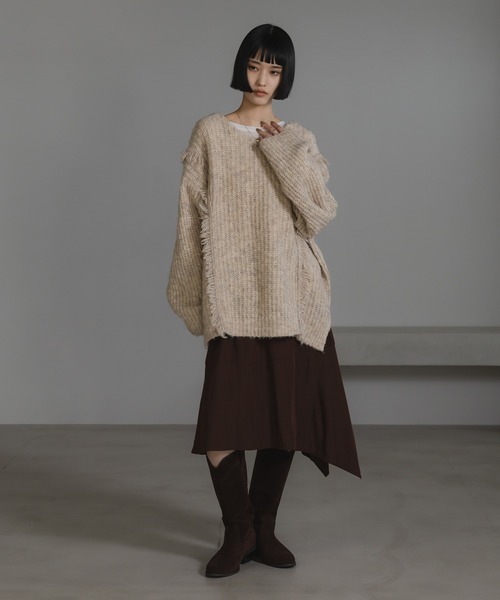 LOWRYS FARM（ローリーズファーム）の「２ＷＡＹフリンジメランジＬＳ　116690（ニット/セーター・レディース・グレー/ピンク/ブルー/アイボリー/チャコールグレー/オレンジ/カーキ/ブラウン・FREE）」の10枚目の写真