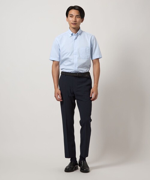 green label relaxing（グリーンレーベルリラクシング）の「A+ COOL ドビー カット スタンダード ボタンダウン 半袖 ドレスシャツ -接触冷感-（ビジネスシャツ・メンズ・ライトブルー/ホワイト・L/M/XL/S）」の3枚目の写真
