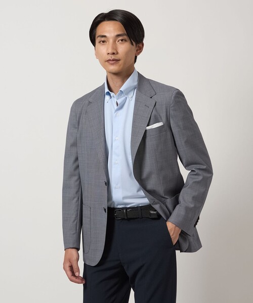 green label relaxing（グリーンレーベルリラクシング）の「A+ COOL ドビー カット スタンダード ボタンダウン 半袖 ドレスシャツ -接触冷感-（ビジネスシャツ・メンズ・ライトブルー/ホワイト・L/M/XL/S）」の4枚目の写真