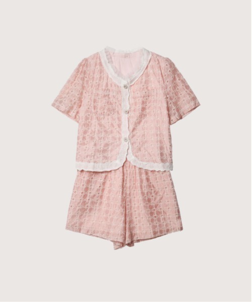 LA POMME petit(ラポミ・プチ)の「Lace Texture Elegant Set up(セットアップ・レディース・ブラック/ピンク/アイボリー・MEDIUM/SMALL/LARGE)」の1枚目の写真