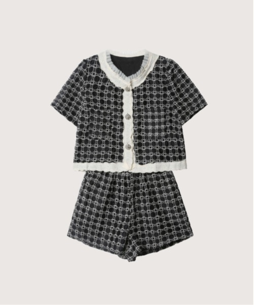 LA POMME petit(ラポミ・プチ)の「Lace Texture Elegant Set up(セットアップ・レディース・ブラック/ピンク/アイボリー・MEDIUM/SMALL/LARGE)」の3枚目の写真