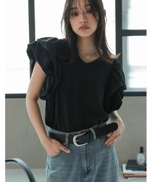 [UVカット][接触冷感][紫外線対策]Vネックコットンブレンド天竺バルーンスリーブTシャツ