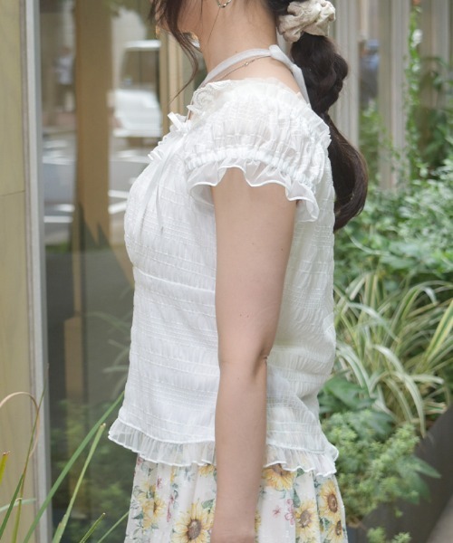 axes femme（アクシーズファム）の「ローズ付ふくれジャカードトップス（Tシャツ/カットソー・レディース・イエロー/ブラック/ホワイト・FREE）」の4枚目の写真