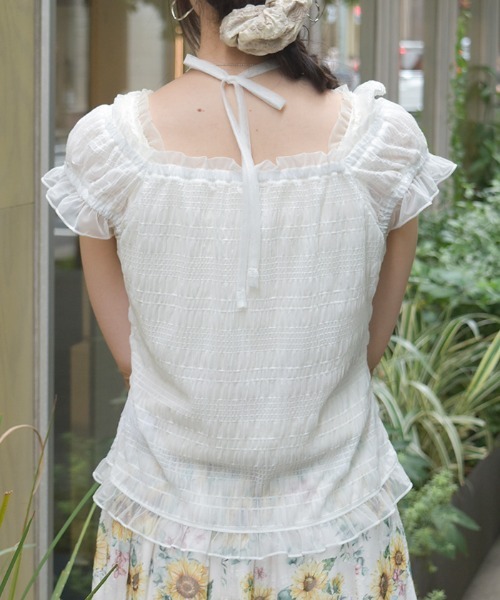 axes femme（アクシーズファム）の「ローズ付ふくれジャカードトップス（Tシャツ/カットソー・レディース・イエロー/ブラック/ホワイト・FREE）」の5枚目の写真