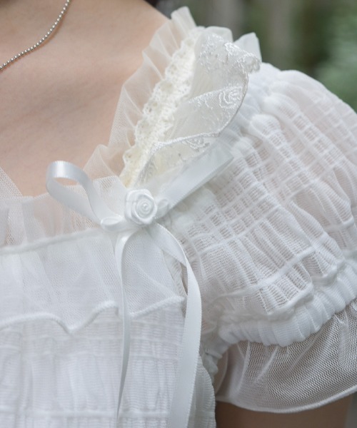 axes femme（アクシーズファム）の「ローズ付ふくれジャカードトップス（Tシャツ/カットソー・レディース・イエロー/ブラック/ホワイト・FREE）」の6枚目の写真