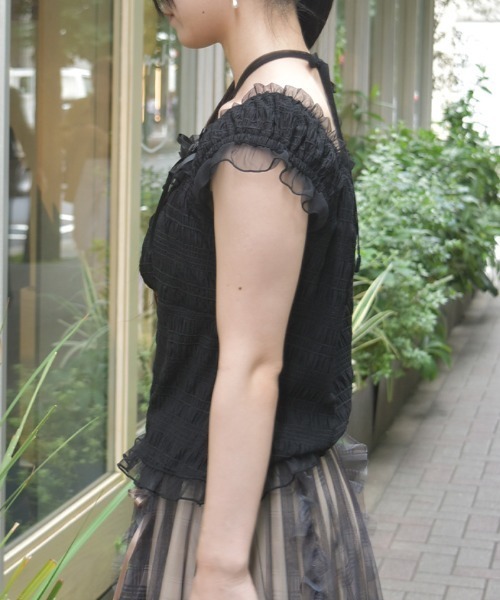 axes femme（アクシーズファム）の「ローズ付ふくれジャカードトップス（Tシャツ/カットソー・レディース・イエロー/ブラック/ホワイト・FREE）」の7枚目の写真