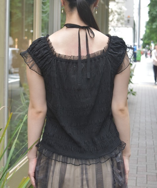 axes femme（アクシーズファム）の「ローズ付ふくれジャカードトップス（Tシャツ/カットソー・レディース・イエロー/ブラック/ホワイト・FREE）」の8枚目の写真