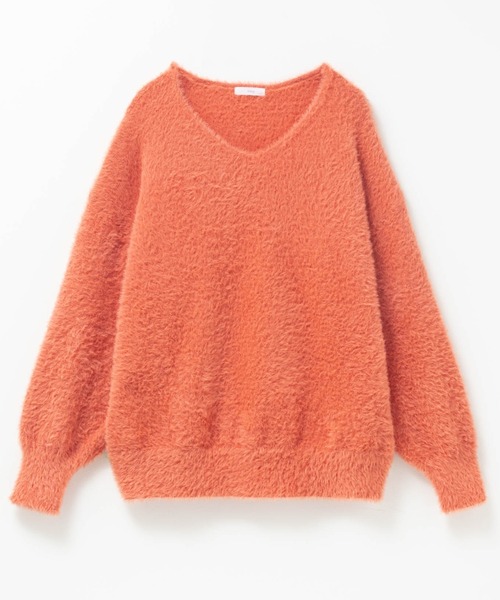 NAVY(ネイビー)の「ふわふわ柔らかな肌さわりのフェザーヤーンVネックニット(ニット/セーター・レディース・オレンジ/ベージュ/ブルーグリーン/ブラック・L/M)」の13枚目の写真
