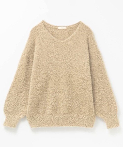 NAVY(ネイビー)の「ふわふわ柔らかな肌さわりのフェザーヤーンVネックニット(ニット/セーター・レディース・オレンジ/ベージュ/ブルーグリーン/ブラック・L/M)」の9枚目の写真