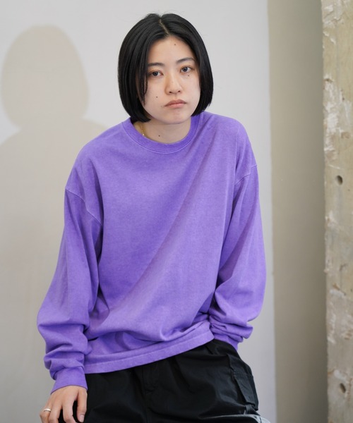 TOWNCRAFT（タウンクラフト）の「TOWNCRAFT / タウンクラフト VINTAGE DYE 9OZ LS TEE ヴィンテージ加工 ピグメント ヘビーウェイト 長袖Tシャツ（Tシャツ/カットソー・メンズ・パープル/ピンク/グリーン/ターコイズブルー/グレー/ブラック・MEDIUM/LARGE/X-LARGE）」の5枚目の写真