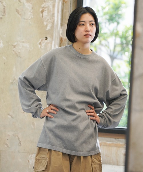 TOWNCRAFT（タウンクラフト）の「TOWNCRAFT / タウンクラフト VINTAGE DYE 9OZ LS TEE ヴィンテージ加工 ピグメント ヘビーウェイト 長袖Tシャツ（Tシャツ/カットソー・メンズ・パープル/ピンク/グリーン/ターコイズブルー/グレー/ブラック・MEDIUM/LARGE/X-LARGE）」の2枚目の写真