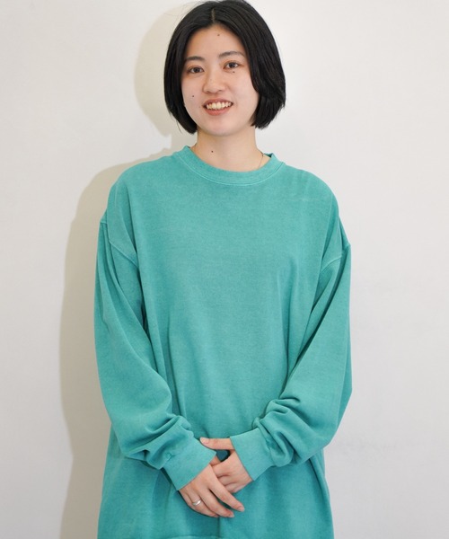 TOWNCRAFT（タウンクラフト）の「TOWNCRAFT / タウンクラフト VINTAGE DYE 9OZ LS TEE ヴィンテージ加工 ピグメント ヘビーウェイト 長袖Tシャツ（Tシャツ/カットソー・メンズ・パープル/ピンク/グリーン/ターコイズブルー/グレー/ブラック・MEDIUM/LARGE/X-LARGE）」の3枚目の写真