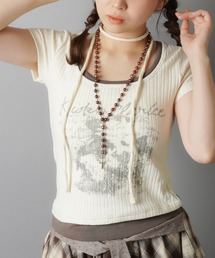 SPINNS(スピンズ)の「【セットアイテム】レイヤード風半袖カットソー/リブ/タイつき/細マフラーつき(Tシャツ/カットソー・レディース)」