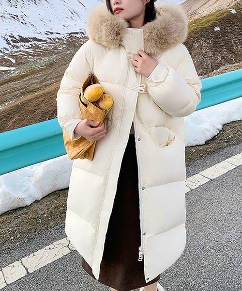 ダウンコート ファー付きフード ロング ダウン ジャケット 中綿 あったかい おしゃれ レディース M~2XLハイネック ボリューム 厚手 軽量 バイク 通勤 通学 Newjoy ⁄ 超ロング ダウンコート ファー付きフード ブラック 2Type