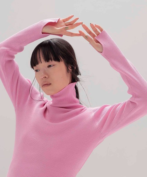 DRESSLAVE（ドレスレイブ）の「cutout rib turtleneck pull(カットアウトリブタートルネックプルオーバー)（ニット/セーター・レディース・チャコールグレー/ブルー/ピンク・38）」の6枚目の写真