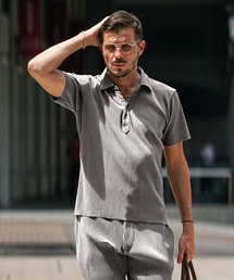 JOKER | プリーツポロシャツ メンズ ストライプ ブラック カーキ グレー 黒(ポロシャツ)