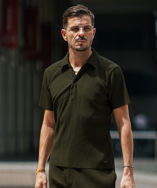 JOKER（ジョーカー）の「プリーツポロシャツ メンズ ストライプ ブラック カーキ グレー 黒（ポロシャツ・メンズ・グレー/ブラック/カーキ・M/L/XL）」の3枚目の写真