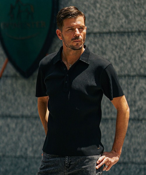 JOKER（ジョーカー）の「プリーツポロシャツ メンズ ストライプ ブラック カーキ グレー 黒（ポロシャツ・メンズ・グレー/ブラック/カーキ・M/L/XL）」の2枚目の写真