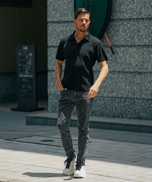 JOKER（ジョーカー）の「プリーツポロシャツ メンズ ストライプ ブラック カーキ グレー 黒（ポロシャツ・メンズ・グレー/ブラック/カーキ・M/L/XL）」の4枚目の写真