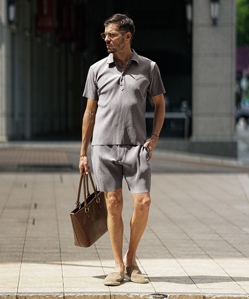 JOKER（ジョーカー）の「プリーツポロシャツ メンズ ストライプ ブラック カーキ グレー 黒（ポロシャツ・メンズ・グレー/ブラック/カーキ・M/L/XL）」の8枚目の写真