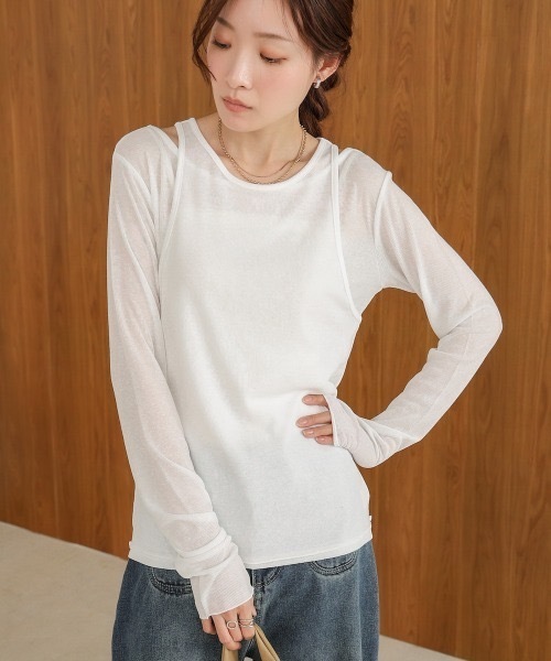 Bab(バブ)の「【2点セット】レイヤードセットシアーカットソー(Tシャツ/カットソー・レディース・オフホワイト・FREE)」の2枚目の写真