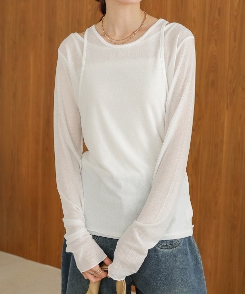 Bab(バブ)の「【2点セット】レイヤードセットシアーカットソー(Tシャツ/カットソー・レディース・オフホワイト・FREE)」の5枚目の写真