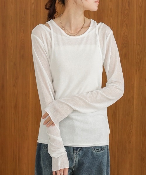 Bab(バブ)の「【2点セット】レイヤードセットシアーカットソー(Tシャツ/カットソー・レディース・オフホワイト・FREE)」の12枚目の写真