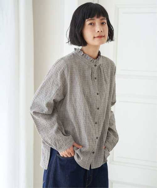 LBC(エルビーシー)の「オーガニックコットン襟フリルブラウス(シャツ/ブラウス・レディース・ホワイト/ネイビー/パープル/ベージュ/その他31・M/L)」の1枚目の写真